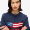 Americana-Pullover mit Rundhalsausschnitt aus Strickmode Americana-Pullover mit Rundhalsausschnitt aus Strickmode