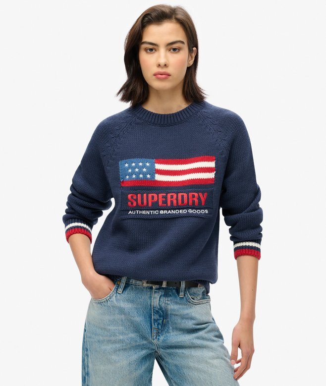 Americana-Pullover mit Rundhalsausschnitt aus Strickmode Americana-Pullover mit Rundhalsausschnitt aus Strickmode