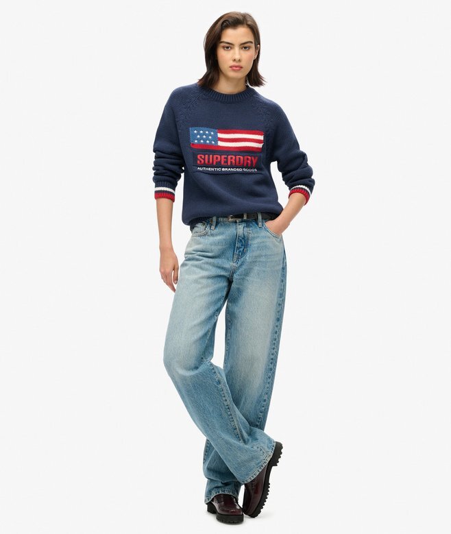 Americana-Pullover mit Rundhalsausschnitt aus Strickmode Americana-Pullover mit Rundhalsausschnitt aus Strickmode