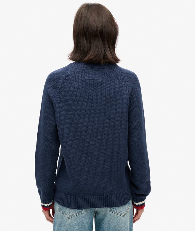 Americana-Pullover mit Rundhalsausschnitt aus Strickmode Americana-Pullover mit Rundhalsausschnitt aus Strickmode