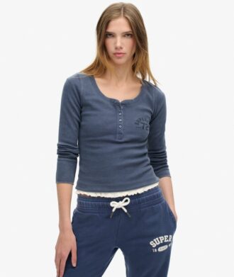 Athletic Button-Down-Langarm-Oberteil