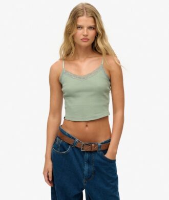 Athletic Essentials Cropped-Top mit Spitzenbesatz