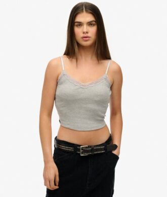 Athletic Essentials Cropped-Top mit Spitzenbesatz