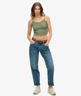 Athletic Essentials Cropped-Top mit Spitzenbesatz