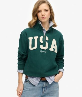 Athletic Essentials Sweatshirt mit Applikation und halbem Reißverschluss