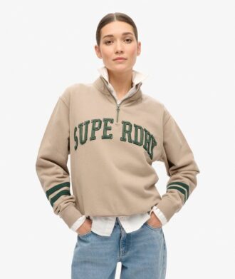 Athletic Essentials Sweatshirt mit Applikation und halbem Reißverschluss