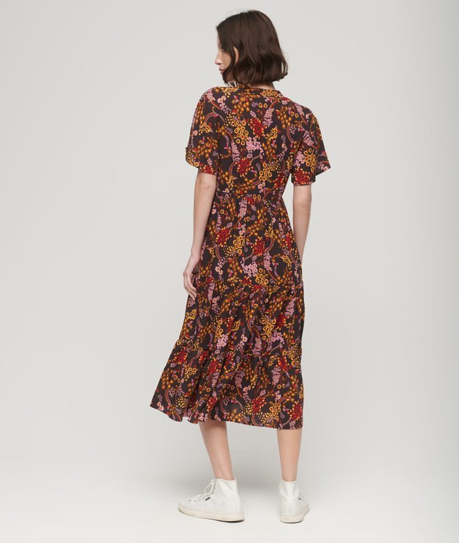 Bedrucktes, kurzärmeliges, gestuftes Midikleid Bedrucktes, kurzärmeliges, gestuftes Midikleid