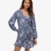 Bedrucktes Langarm-Wickel-Minikleid Bedrucktes Langarm-Wickel-Minikleid