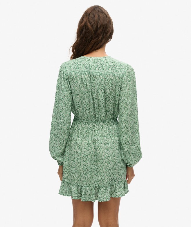 Bedrucktes Langarm-Wickel-Minikleid Bedrucktes Langarm-Wickel-Minikleid