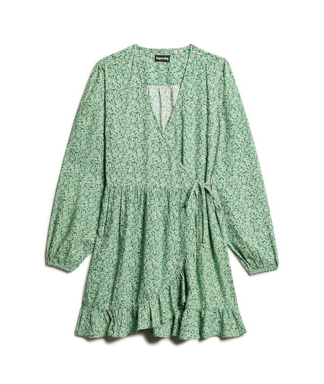Bedrucktes Langarm-Wickel-Minikleid Bedrucktes Langarm-Wickel-Minikleid
