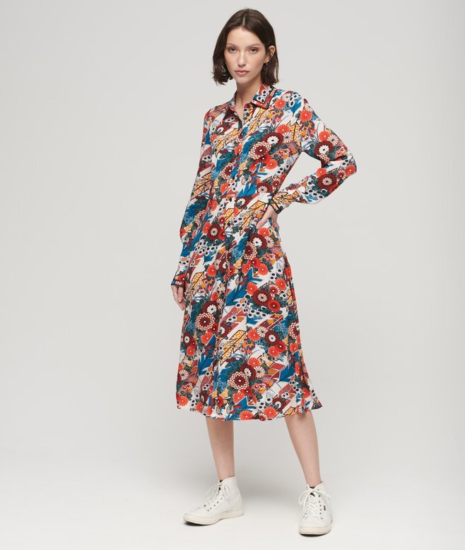 Bedrucktes Midi-Hemd-Kleid Bedrucktes Midi-Hemd-Kleid