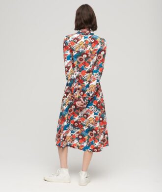 Bedrucktes Midi-Hemd-Kleid