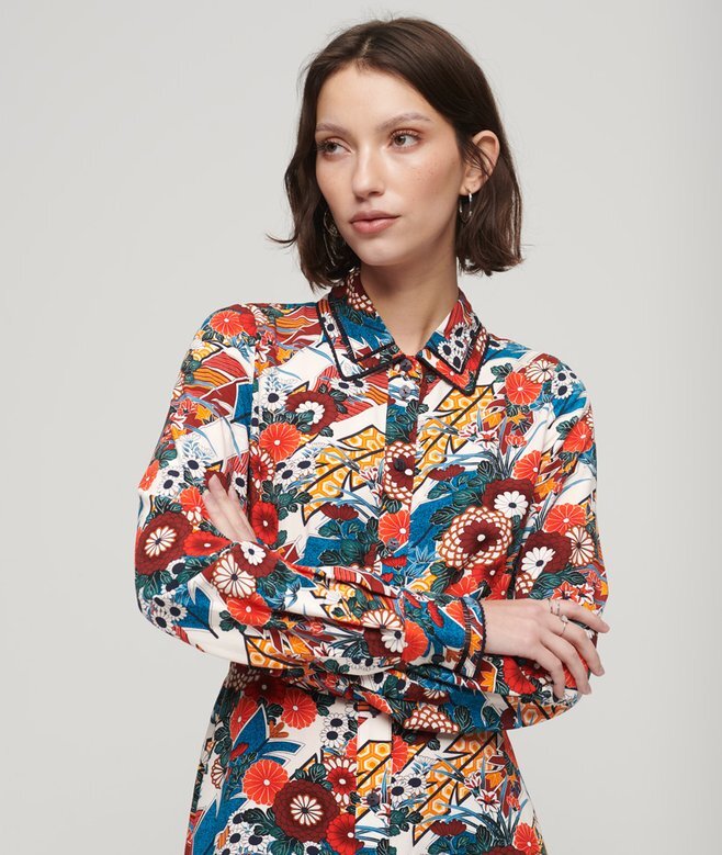 Bedrucktes Midi-Hemd-Kleid Bedrucktes Midi-Hemd-Kleid