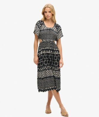 Bedrucktes Midi-Kleid mit Cut-outs