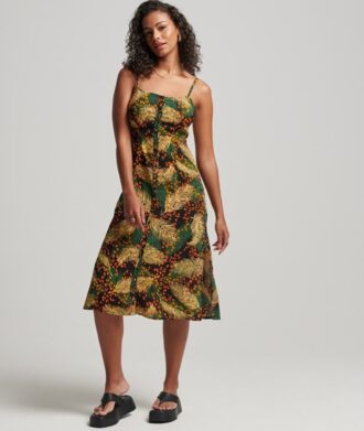 Bedrucktes Midi-Kleid mit Knopfleiste