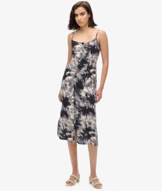 Bedrucktes Midi-Kleid mit Knopfleiste