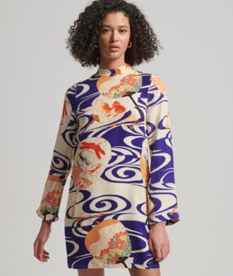 Bedrucktes Minikleid mit langen Ärmeln