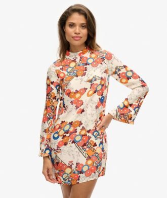 Bedrucktes Minikleid mit langen Ärmeln
