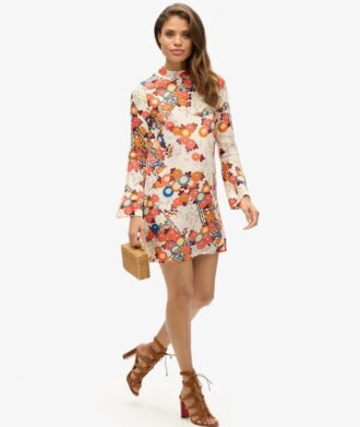 Bedrucktes Minikleid mit langen Ärmeln