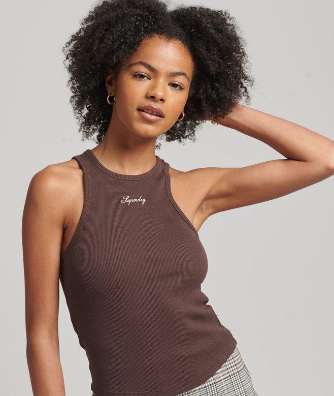 Besticktes, geripptes, eng anliegendes Racer-Top Besticktes, geripptes, eng anliegendes Racer-Top