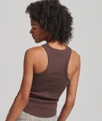 Besticktes, geripptes, eng anliegendes Racer-Top