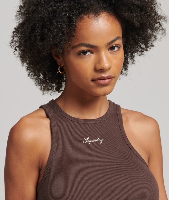 Besticktes, geripptes, eng anliegendes Racer-Top Besticktes, geripptes, eng anliegendes Racer-Top