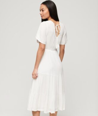 Besticktes Midi-Kleid mit Stufenrock