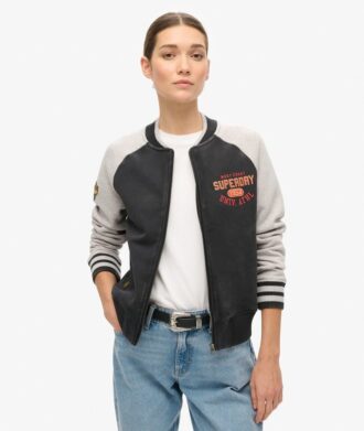 Bomberjacke aus Jersey mit College-Schriftzug