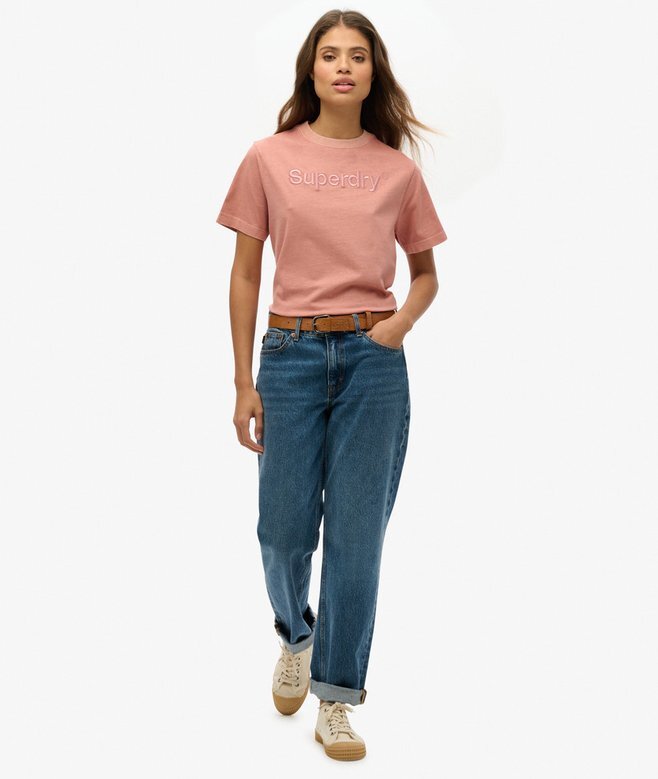 Boxy Loose T-Shirt mit gesticktem Core-Logo Boxy Loose T-Shirt mit gesticktem Core-Logo