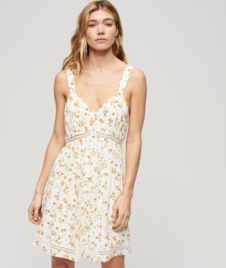 Cami-Kleid mit V-Ausschnitt und Spitzenbesatz