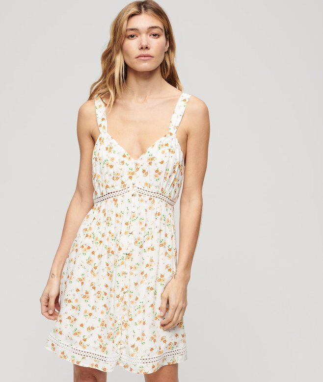 Cami-Kleid mit V-Ausschnitt und Spitzenbesatz Cami-Kleid mit V-Ausschnitt und Spitzenbesatz