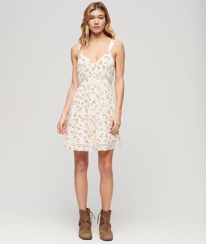 Cami-Kleid mit V-Ausschnitt und Spitzenbesatz Cami-Kleid mit V-Ausschnitt und Spitzenbesatz