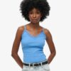 Cami-Oberteil aus Organic Cotton mit Vintage-Rippbündchen und Spitzenbesatz