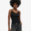 Cami-Oberteil aus Organic Cotton mit Vintage-Rippbündchen und Spitzenbesatz