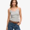 Cami-Oberteil aus Organic Cotton mit Vintage-Rippbündchen und Spitzenbesatz