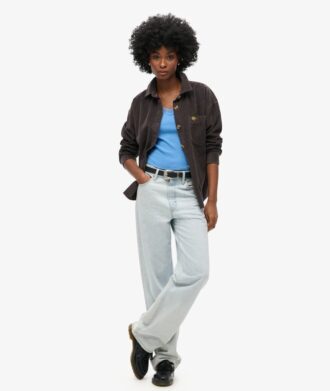 Cami-Oberteil aus Organic Cotton mit Vintage-Rippbündchen und Spitzenbesatz