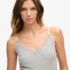 Cami-Oberteil aus Organic Cotton mit Vintage-Rippbündchen und Spitzenbesatz