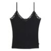 Cami-Oberteil aus Organic Cotton mit Vintage-Rippbündchen und Spitzenbesatz