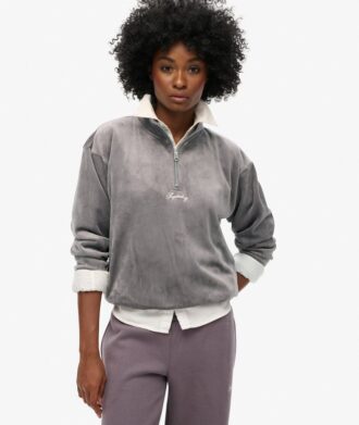 Country Club Velours-Sweatshirt mit halbem Reißverschluss