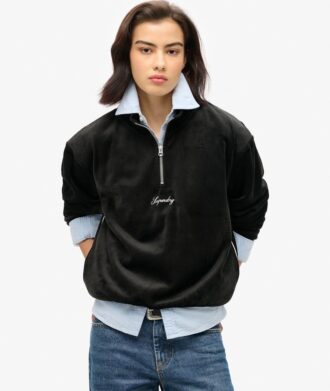Country Club Velours-Sweatshirt mit halbem Reißverschluss