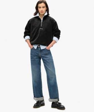 Country Club Velours-Sweatshirt mit halbem Reißverschluss