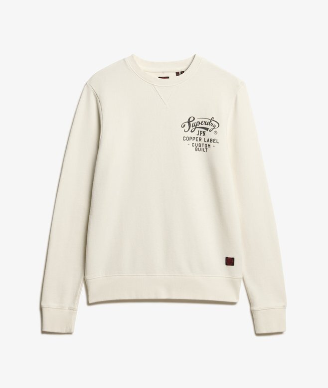 Crew-Sweatshirt mit Kupfer-Label-Grafik Crew-Sweatshirt mit Kupfer-Label-Grafik