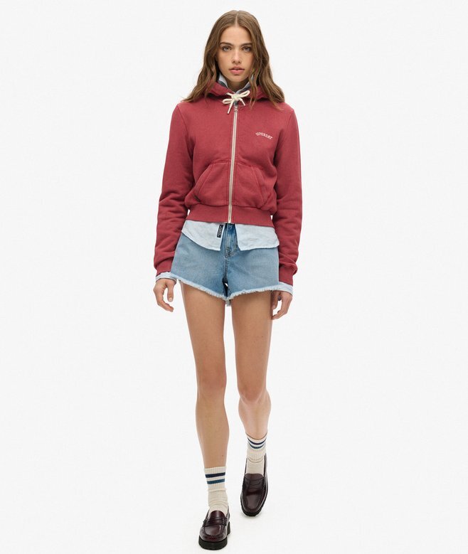 Essential Logo Cropped Zip Kapuzenpullover Essential Logo Cropped Zip Kapuzenpullover