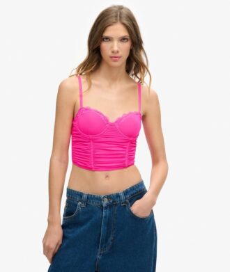 Gerafftes Mesh-Crop-Korsett-Oberteil