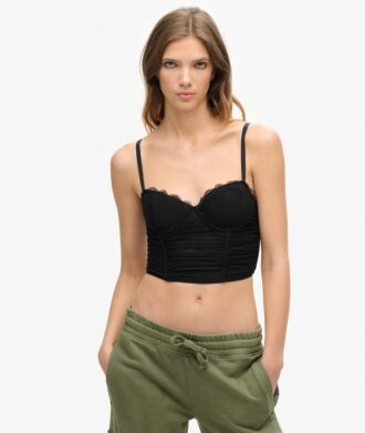 Gerafftes Mesh-Crop-Korsett-Oberteil