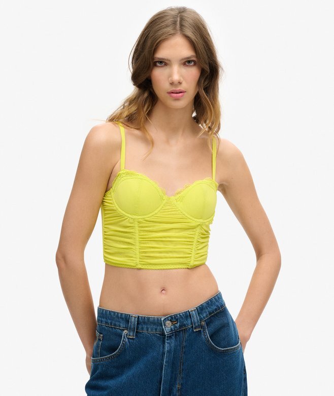 Gerafftes Mesh-Crop-Korsett-Oberteil Gerafftes Mesh-Crop-Korsett-Oberteil