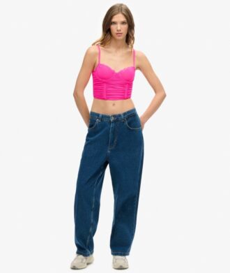 Gerafftes Mesh-Crop-Korsett-Oberteil