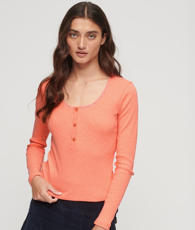 Geripptes Langarm-Henley-Oberteil Geripptes Langarm-Henley-Oberteil