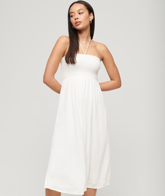 Gesmoktes Midi-Strandkleid Gesmoktes Midi-Strandkleid