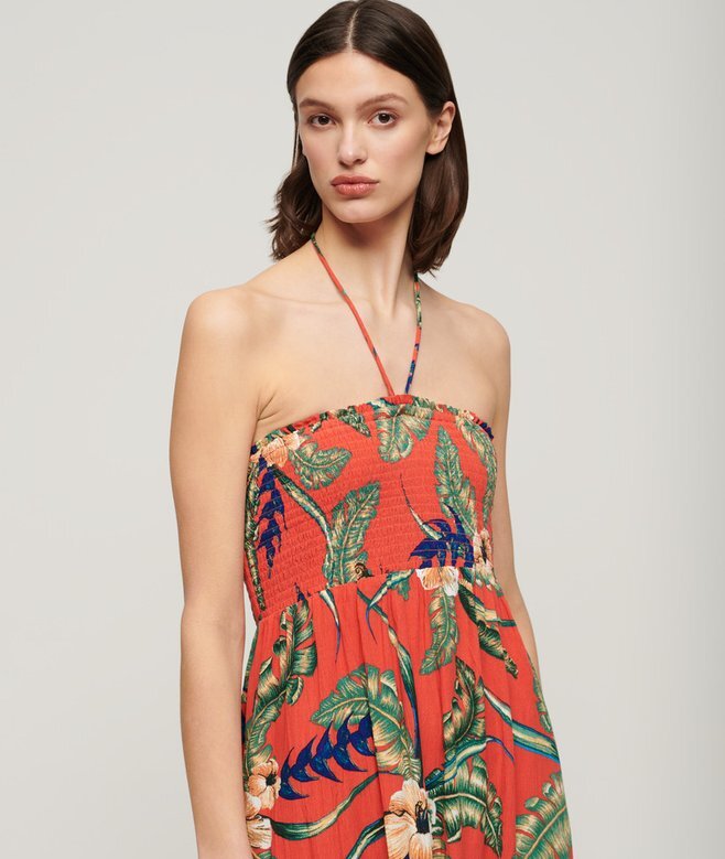Gesmoktes Midi-Strandkleid Gesmoktes Midi-Strandkleid